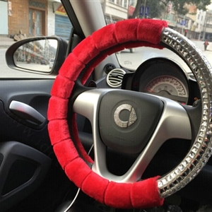 Unique Diamond Car Steering Wheel Covers Velvet 15 Inch 38CM - Red
