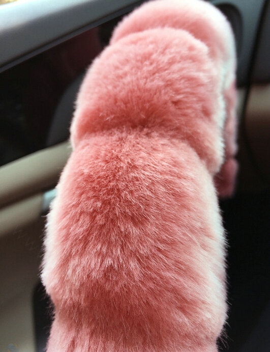 Unique Diamond Pink Velvet Car Steering Wheel Covers PU Leather 15 Inch 38CM - Black