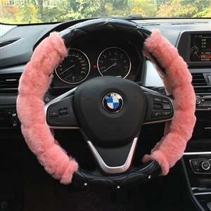 Unique Diamond Pink Velvet Car Steering Wheel Covers PU Leather 15 Inch 38CM - Black
