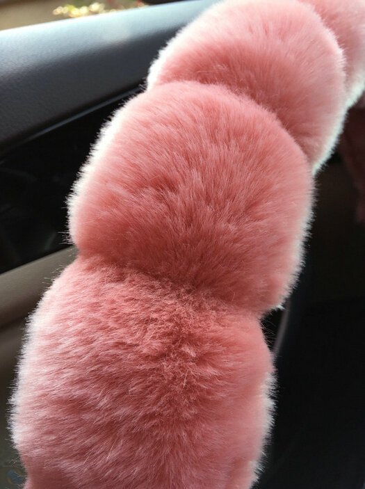 Unique Diamond Pink Velvet Car Steering Wheel Covers PU Leather 15 Inch 38CM - Rose