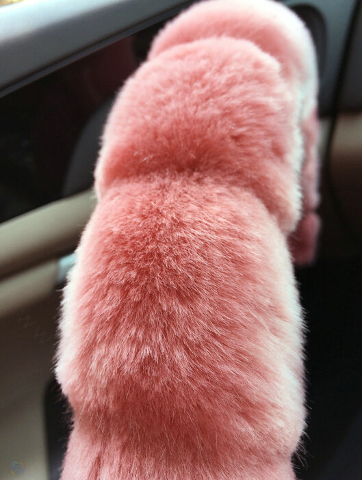 Unique Diamond Pink Velvet Car Steering Wheel Covers PU Leather 15 Inch 38CM - White