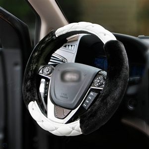 Unique Diamond Velvet Car Steering Wheel Cover PU Leather 15 Inch 38CM - Black