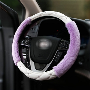 Unique Diamond Velvet Car Steering Wheel Cover PU Leather 15 Inch 38CM - Purple
