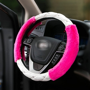 Unique Diamond Velvet Car Steering Wheel Cover PU Leather 15 Inch 38CM - Rose