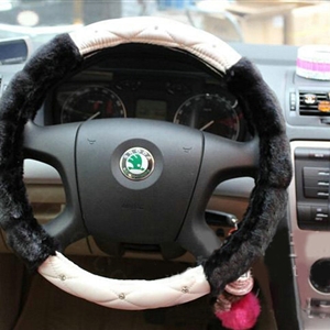 Unique Diamond Velvet Car Steering Wheel Covers PU Leather 15 Inch 38CM - Black