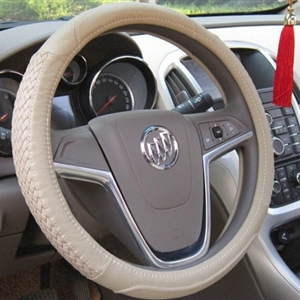 Unique Knitting Auto Steering Wheel Wrap Cowskin Leather 15 Inch 38CM - Beige