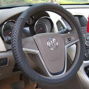 Unique Knitting Auto Steering Wheel Wrap Cowskin Leather 15 Inch 38CM - Black
