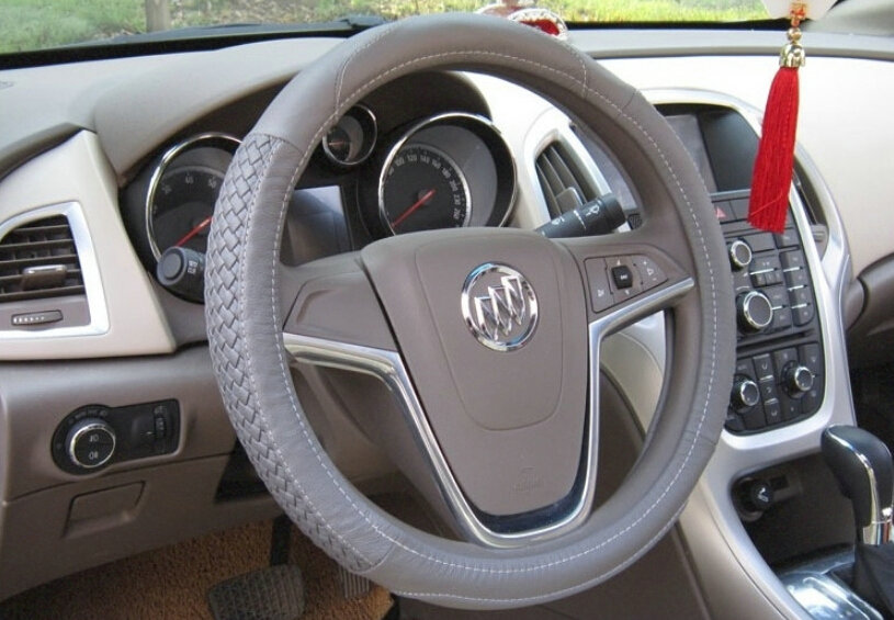 Unique Knitting Auto Steering Wheel Wrap Cowskin Leather 15 Inch 38CM - Grey