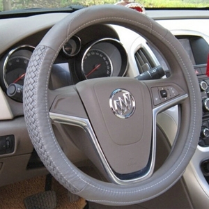 Unique Knitting Auto Steering Wheel Wrap Cowskin Leather 15 Inch 38CM - Grey