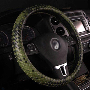 Unique Knitting Car Steering Wheel Wrap Genuine Leather 15 Inch 38CM - Green