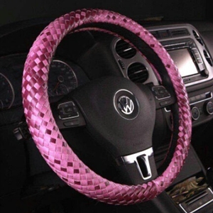 Unique Knitting Car Steering Wheel Wrap Genuine Leather 15 Inch 38CM - Violet