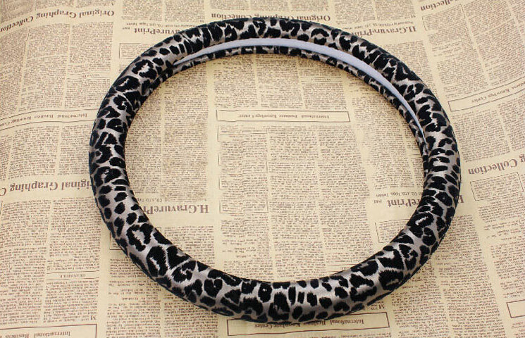 Unique Leopard Print Car Steering Wheel Cover Cotton 15 Inch 38CM - Gold