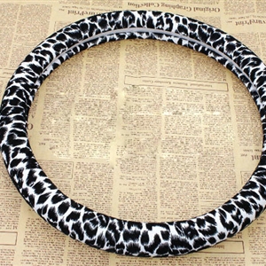 Unique Leopard Print Car Steering Wheel Cover Cotton 15 Inch 38CM - White