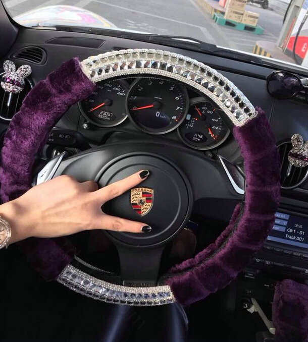 Unique Rhinestone Car Steering Wheel Covers Velvet 15 Inch 38CM - Purple