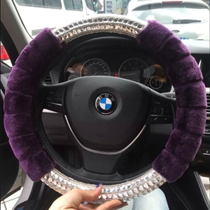 Unique Rhinestone Car Steering Wheel Covers Velvet 15 Inch 38CM - Purple