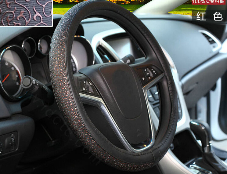 Cheap Car Steering Wheel Covers Ice Silk PU Leather 15 Inch 38CM - Black