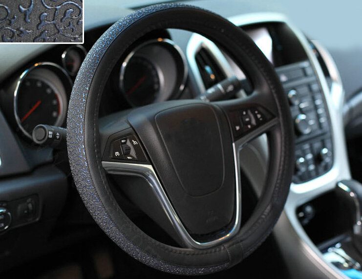 Cheap Car Steering Wheel Covers Ice Silk PU Leather 15 Inch 38CM - Blue