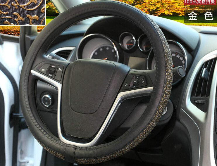 Cheap Car Steering Wheel Covers Ice Silk PU Leather 15 Inch 38CM - Gold
