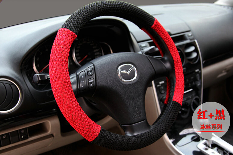 Cheapest Car Steering Wheel Covers Ice Silk 15 Inch 38CM - Black Red