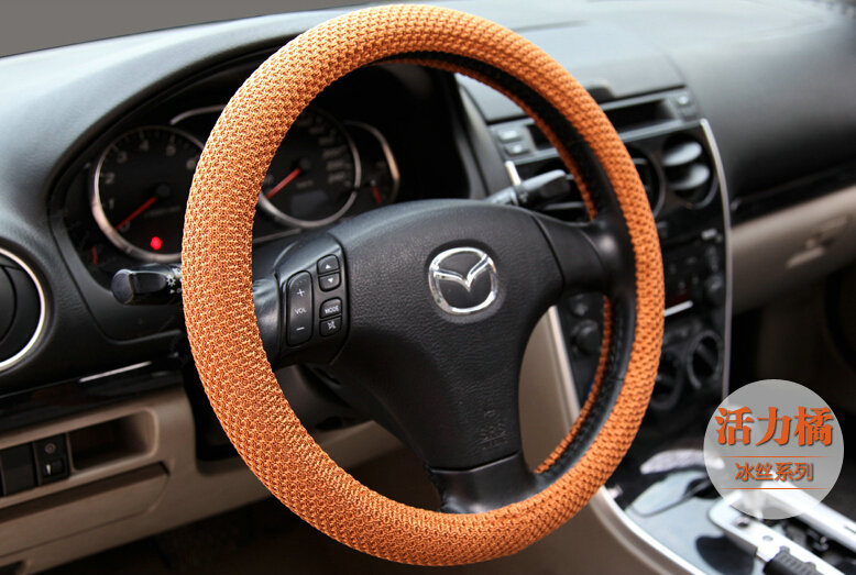 Cheapest Car Steering Wheel Covers Ice Silk 15 Inch 38CM - Orange