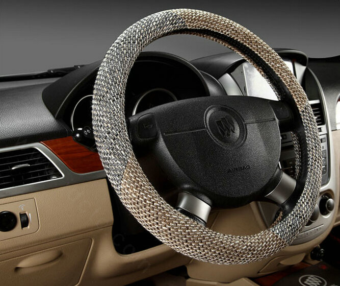 Cheapest Car Steering Wheel Wrap Ice Silk 15 Inch 38CM - Beige