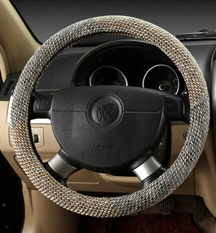 Cheapest Car Steering Wheel Wrap Ice Silk 15 Inch 38CM - Beige