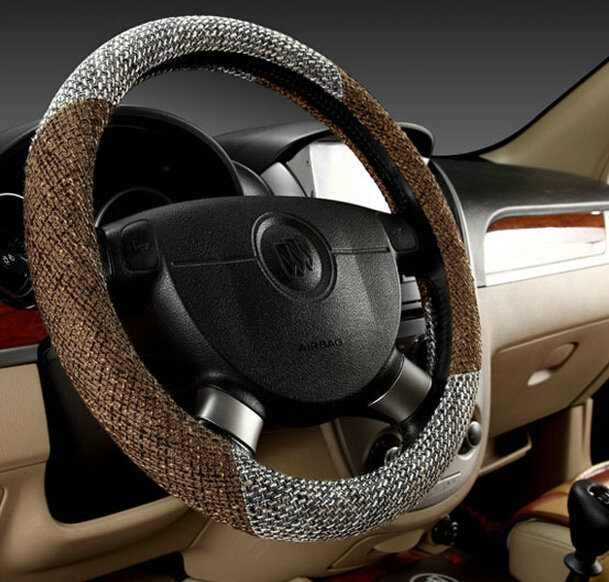 Cheapest Car Steering Wheel Wrap Ice Silk 15 Inch 38CM - Brown