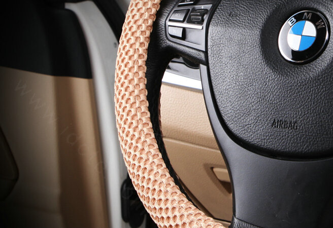 Cheapest Fun Car Steering Wheel Wrap Ice Silk 15 Inch 38CM - Beige