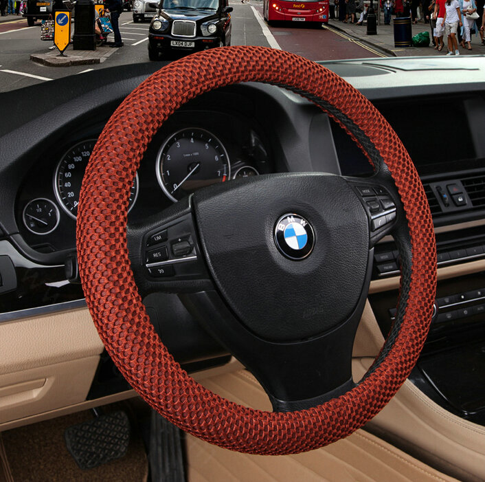 Cheapest Fun Car Steering Wheel Wrap Ice Silk 15 Inch 38CM - Brown