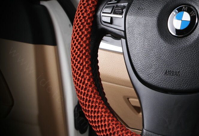 Cheapest Fun Car Steering Wheel Wrap Ice Silk 15 Inch 38CM - Brown