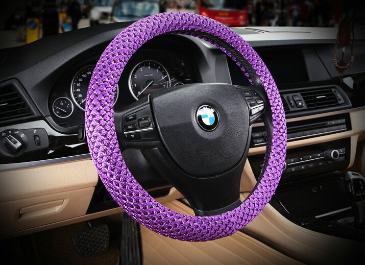 Cheapest Fun Car Steering Wheel Wrap Ice Silk 15 Inch 38CM - Purple