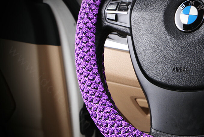 Cheapest Fun Car Steering Wheel Wrap Ice Silk 15 Inch 38CM - Purple