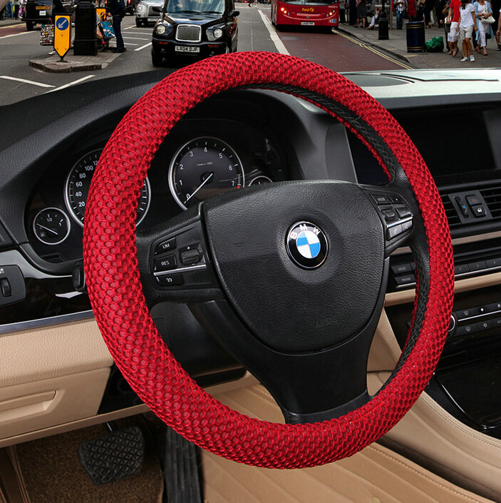 Cheapest Fun Car Steering Wheel Wrap Ice Silk 15 Inch 38CM - Red