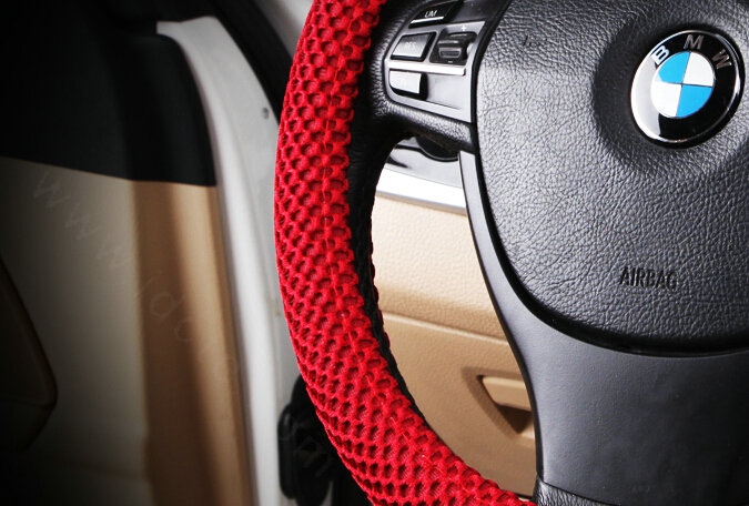 Cheapest Fun Car Steering Wheel Wrap Ice Silk 15 Inch 38CM - Red