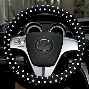 Cheapest Polka Dot Auto Steering Wheel Wrap Velvet 15 Inch 38CM - Black White