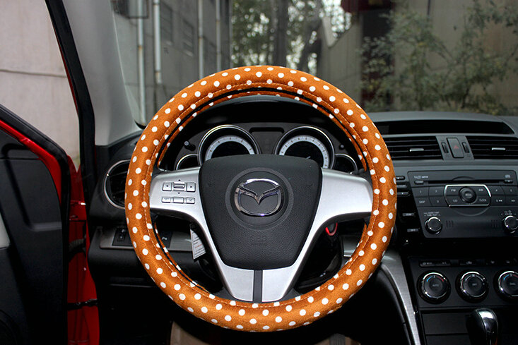 Cheapest Polka Dot Auto Steering Wheel Wrap Velvet 15 Inch 38CM - Orange