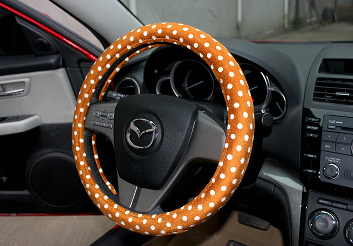 Cheapest Polka Dot Auto Steering Wheel Wrap Velvet 15 Inch 38CM - Orange
