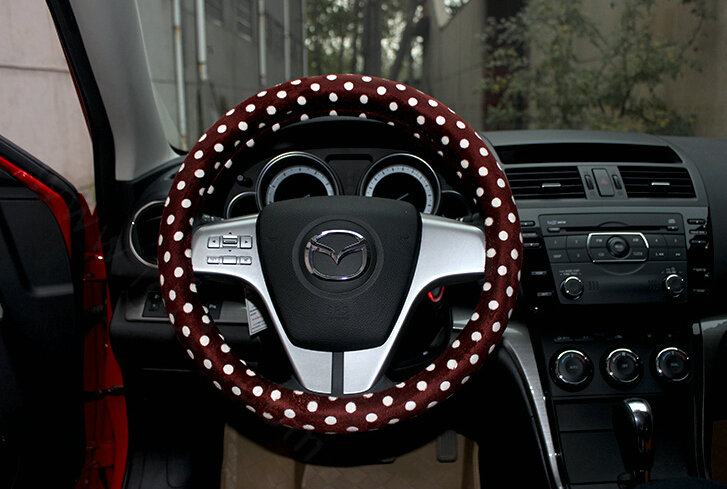 Cheapest Polka Dot Auto Steering Wheel Wrap Velvet 15 Inch 38CM - Red