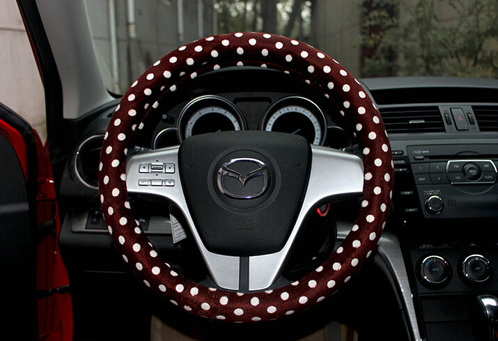 Cheapest Polka Dot Auto Steering Wheel Wrap Velvet 15 Inch 38CM - Red