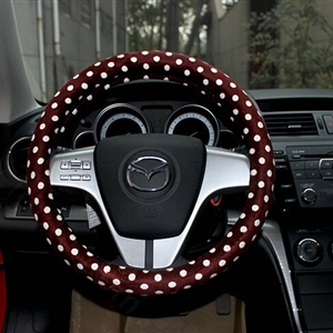 Cheapest Polka Dot Auto Steering Wheel Wrap Velvet 15 Inch 38CM - Red