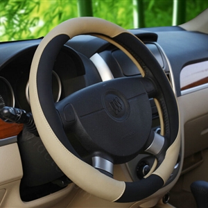 Classic Auto Steering Wheel Covers Sheepskin Leather 15 Inch 38CM - Black Beige