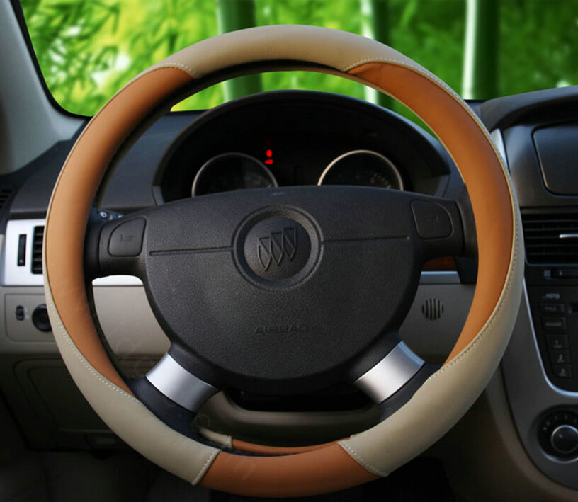Classic Auto Steering Wheel Covers Sheepskin Leather 15 Inch 38CM - Orange Beige