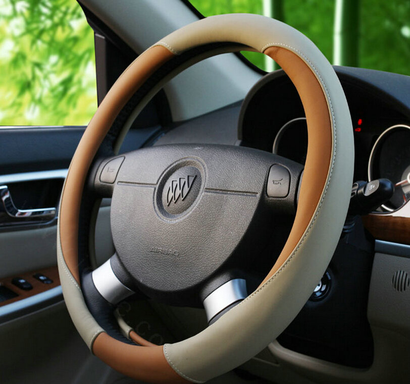 Classic Auto Steering Wheel Covers Sheepskin Leather 15 Inch 38CM - Orange Beige