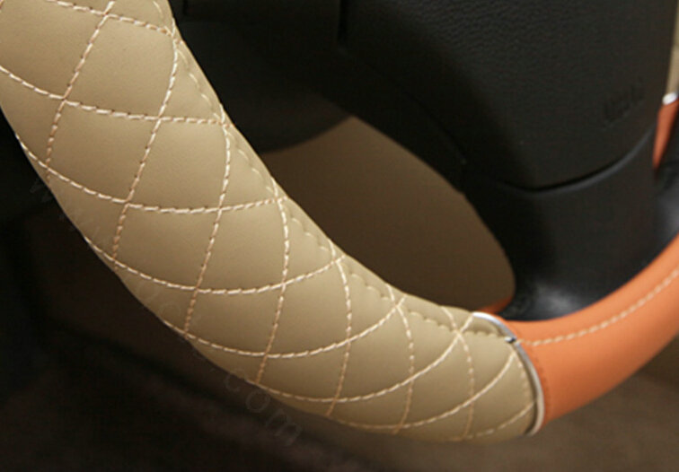 Classic Auto Steering Wheel Wrap Sheepskin Leather 15 Inch 38CM - Beige