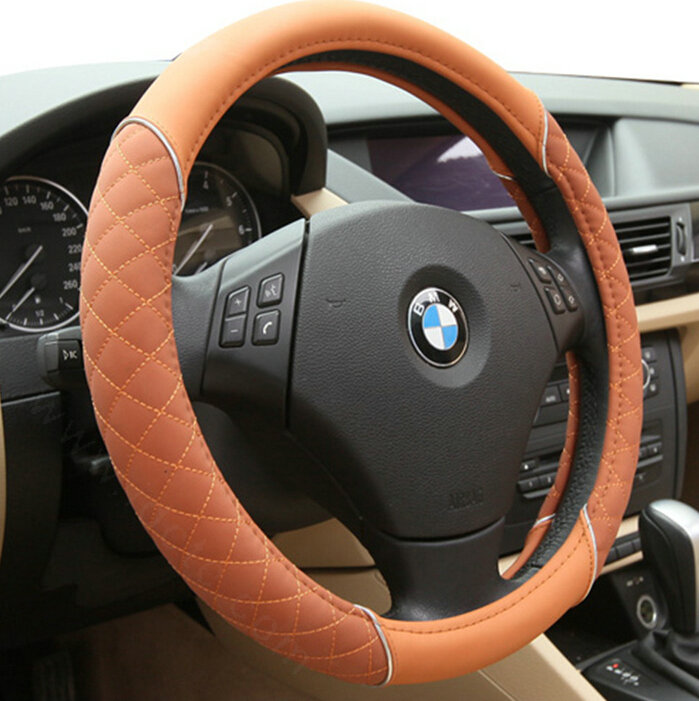 Classic Auto Steering Wheel Wrap Sheepskin Leather 15 Inch 38CM - Orange