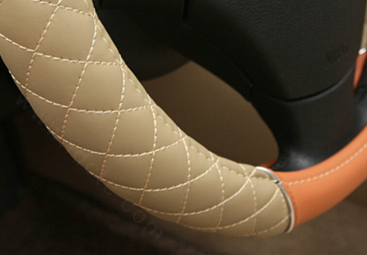 Classic Auto Steering Wheel Wrap Sheepskin Leather 15 Inch 38CM - Orange