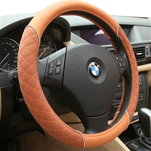 Classic Auto Steering Wheel Wrap Sheepskin Leather 15 Inch 38CM - Orange