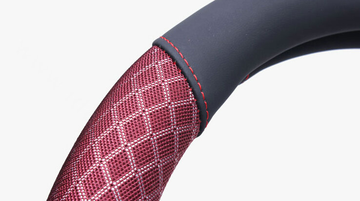 Classic Car Steering Wheel Covers Ice Silk PU Leather 15 Inch 38CM - Red