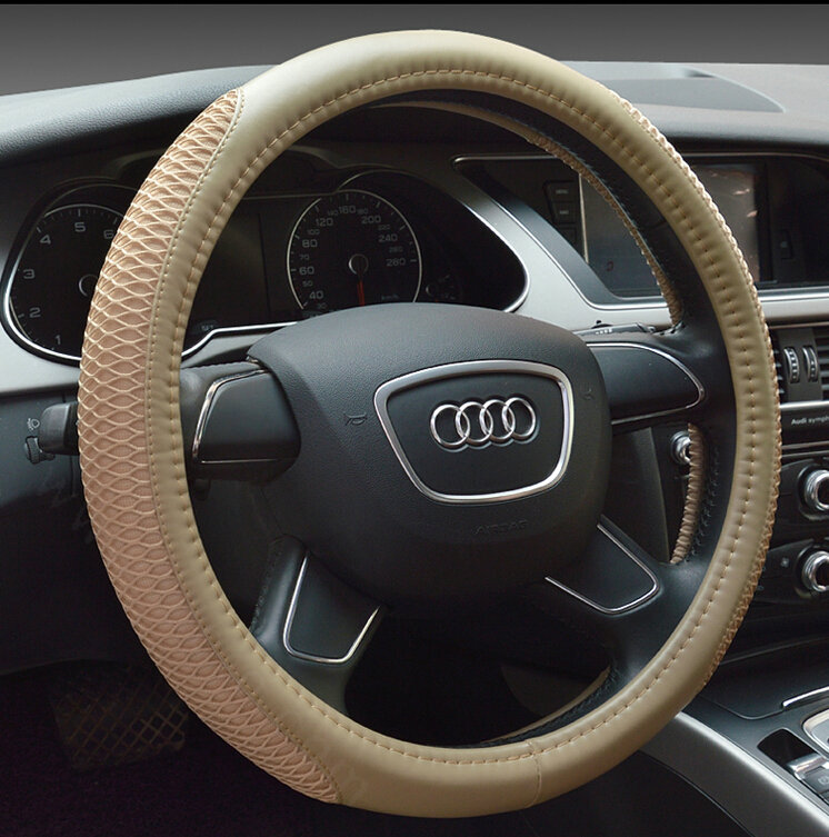 Classic Car Steering Wheel Wrap Ice Silk PU Leather 15 Inch 38CM - Beige