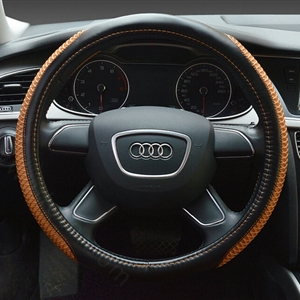 Classic Car Steering Wheel Wrap Ice Silk PU Leather 15 Inch 38CM - Black Brown